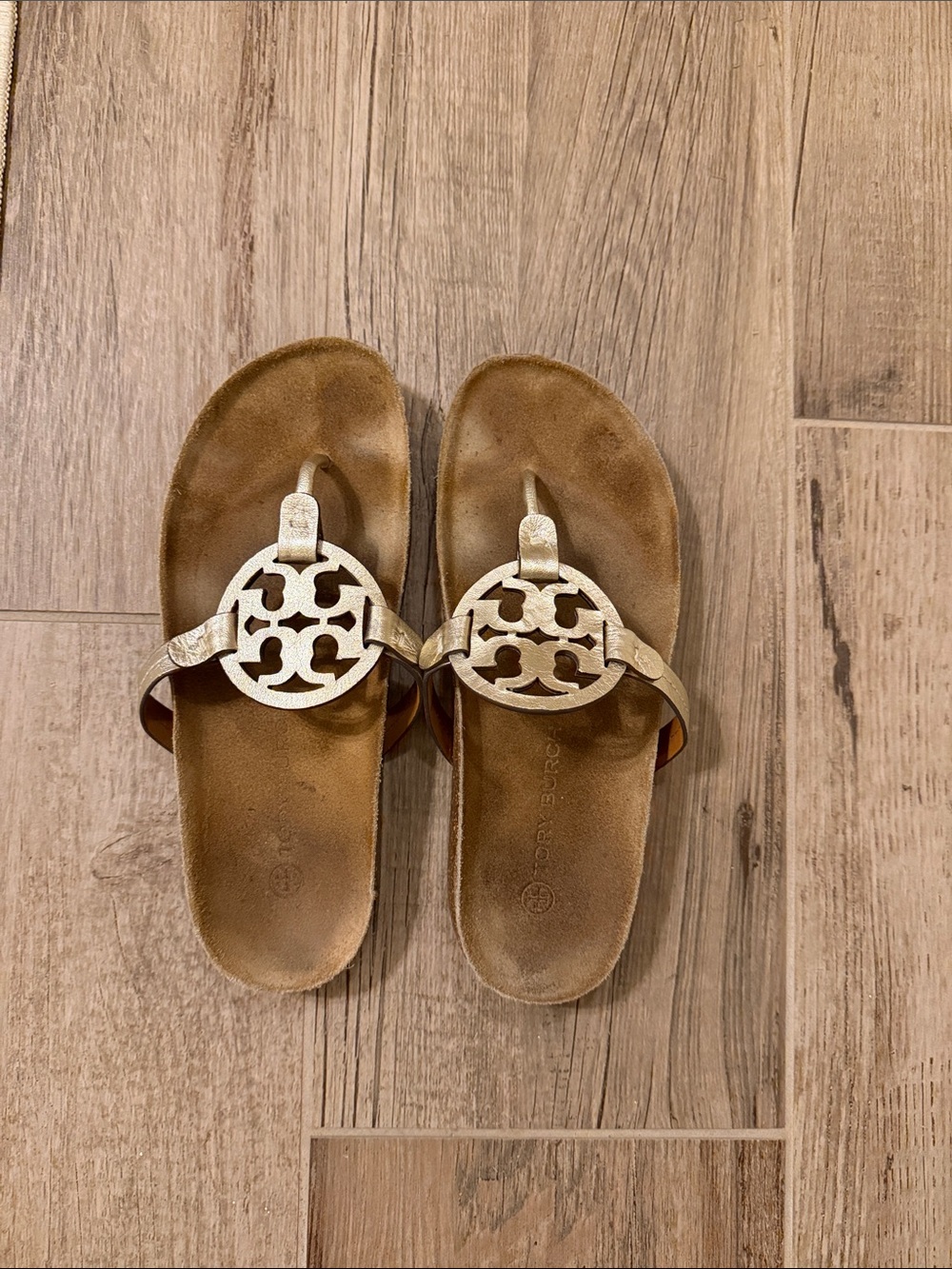 Tory Burch Metallic Gold Logo Thong Sandals